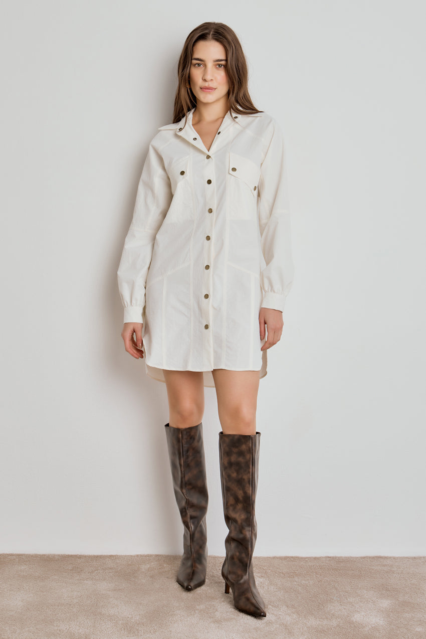 CHEMISE FEMININA MANGA LONGA RECORTES - OFF WHITE