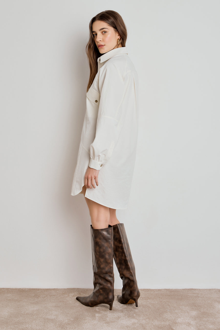 CHEMISE FEMININA MANGA LONGA RECORTES - OFF WHITE