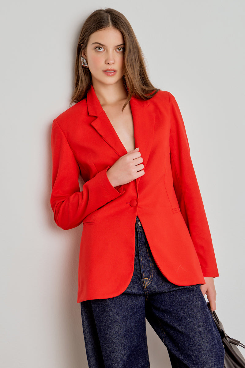 BLAZER FEMININO ALONGADO BASICO - VERMELHO