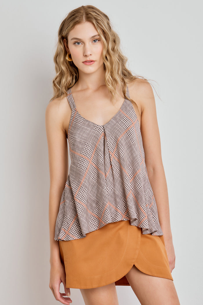 REGATA FEMININA DECOTE V ALÇA LARGA - XADREZ CINZA