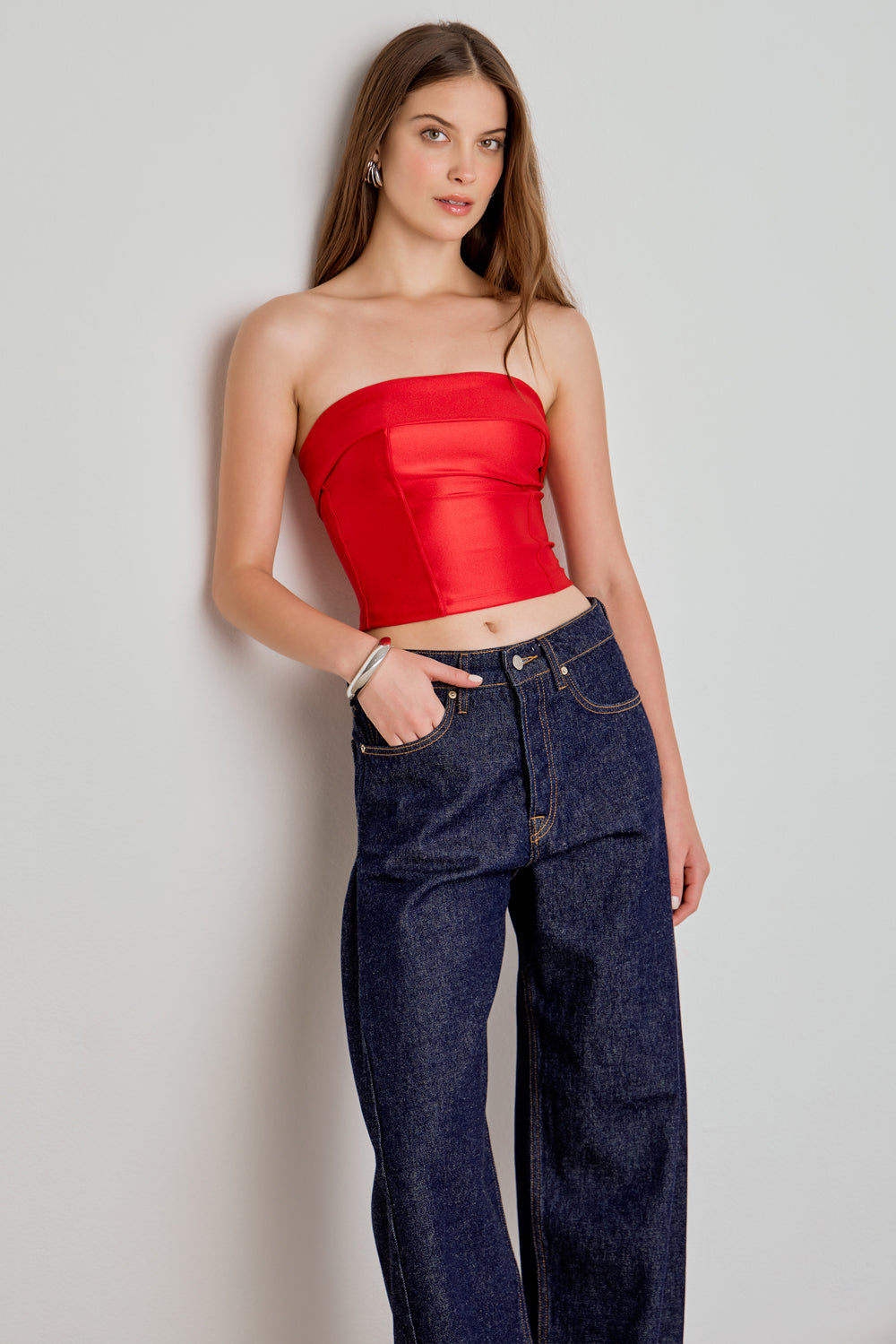 CALÇA ALINE FEMININA BARREL RECORTES JEANS ESCURO