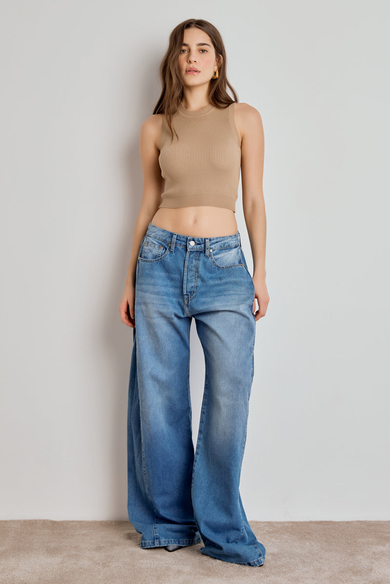 CALÇA SAMY MAXI PLEAT JEANS MÉDIO