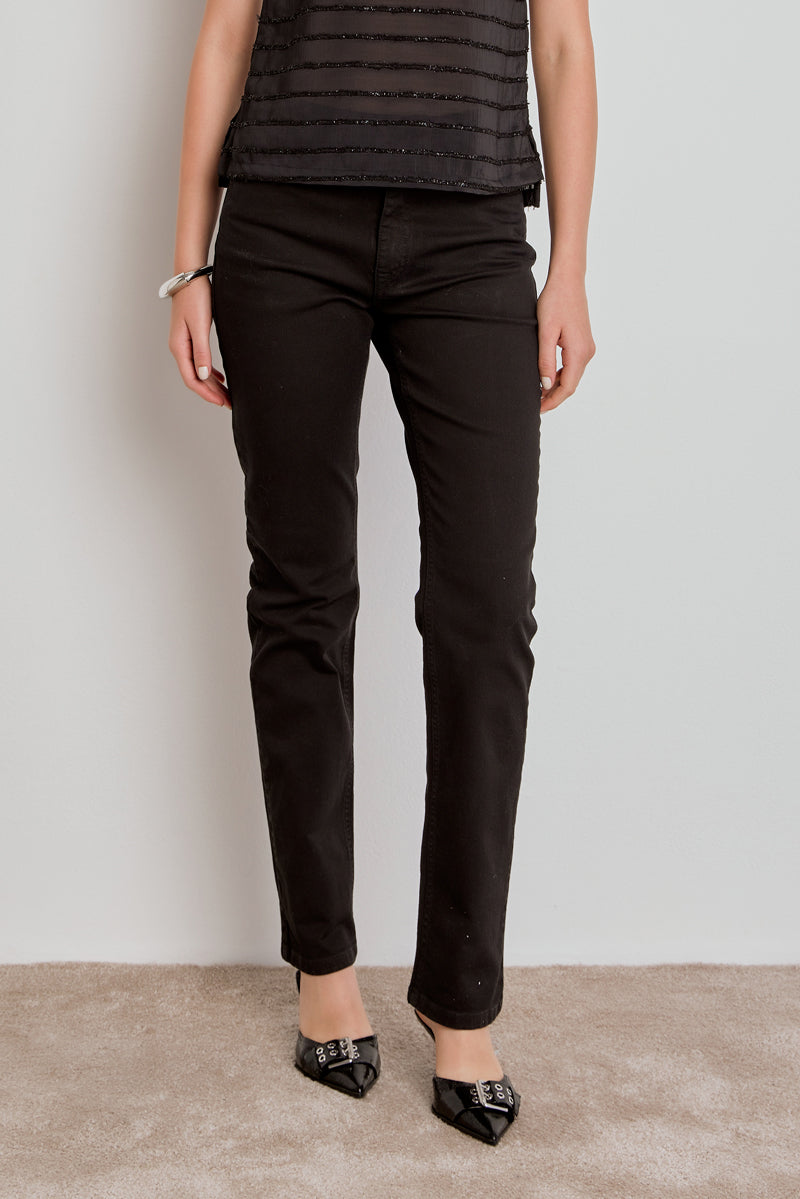 CALÇA TINA FEMININA LOW RISE SARJA PRETO