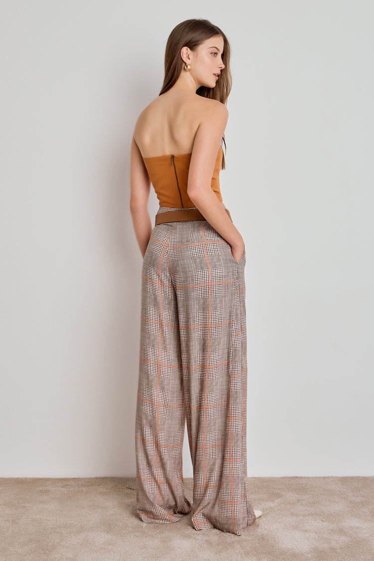 CALCA FEMININA AMPLA COM BOLSO FACA - XADREZ CINZA