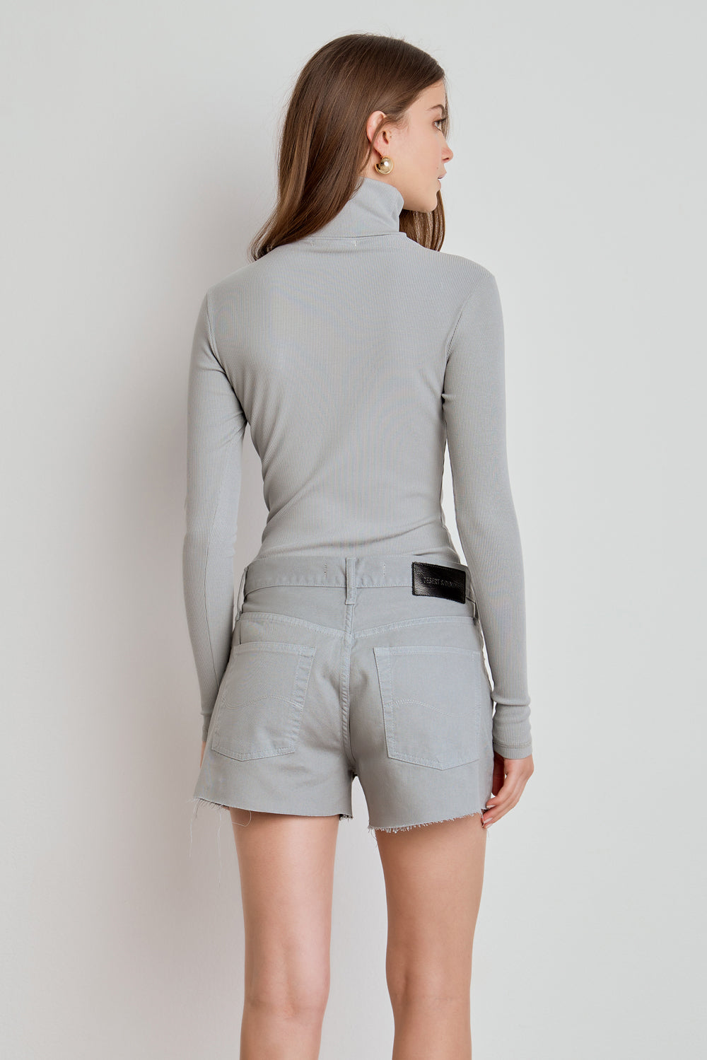 BLUSA FEMININA MANGA LONGA GOLA ROLE RIBANA - CINZA CLARO