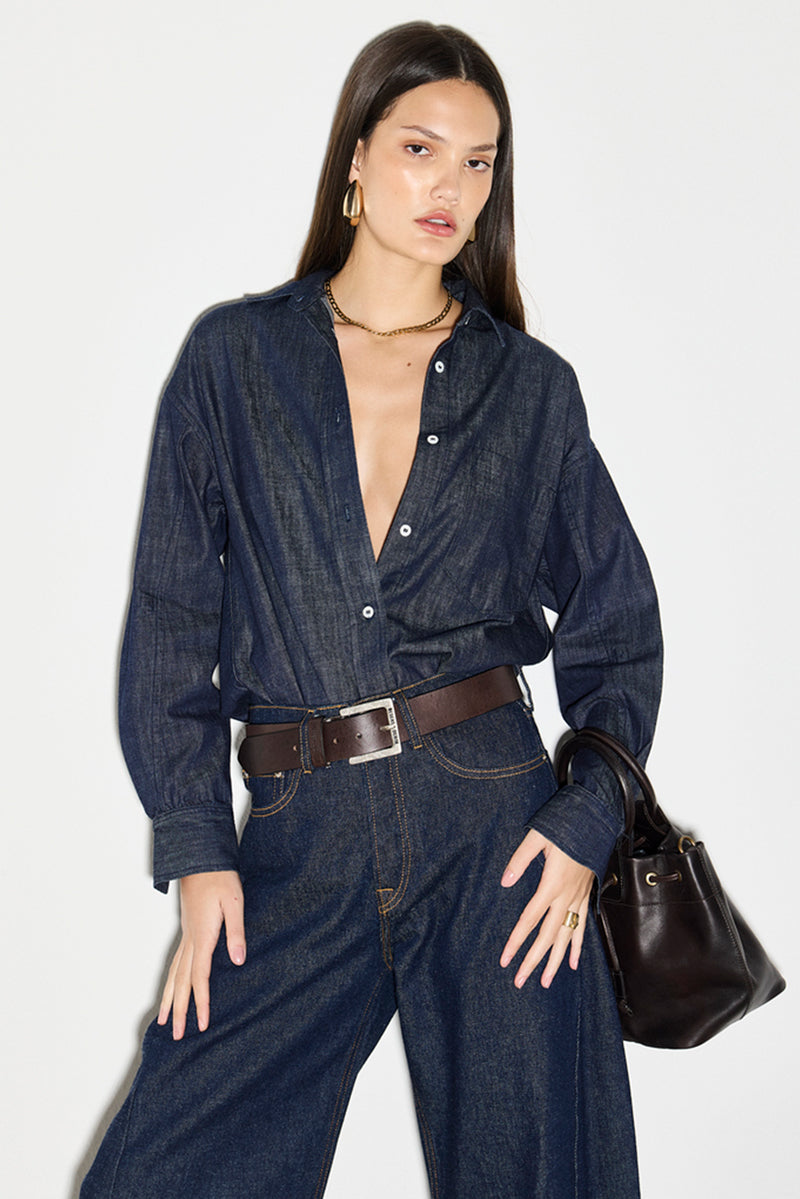 CAMISA FEMININA JEANS ESCURO RELAXED
