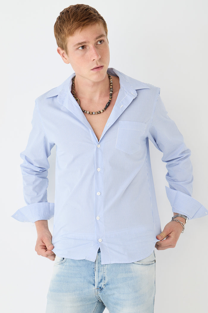 CAMISA MASCULINA MANGA LONGA LISTRADA - OFF/AZUL