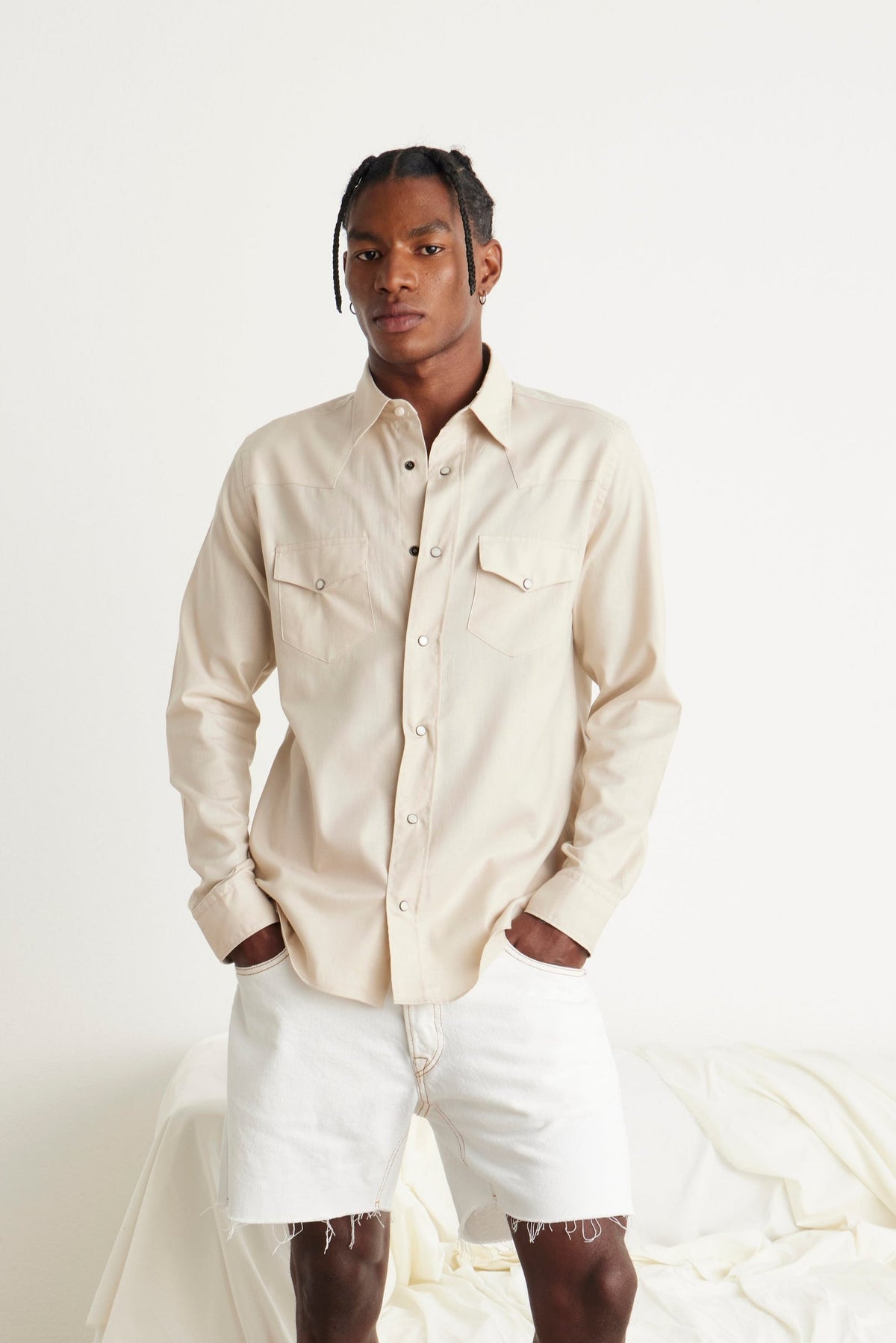 CAMISA MASCULINA WESTERN LISA MANGA LONGA - AREIA