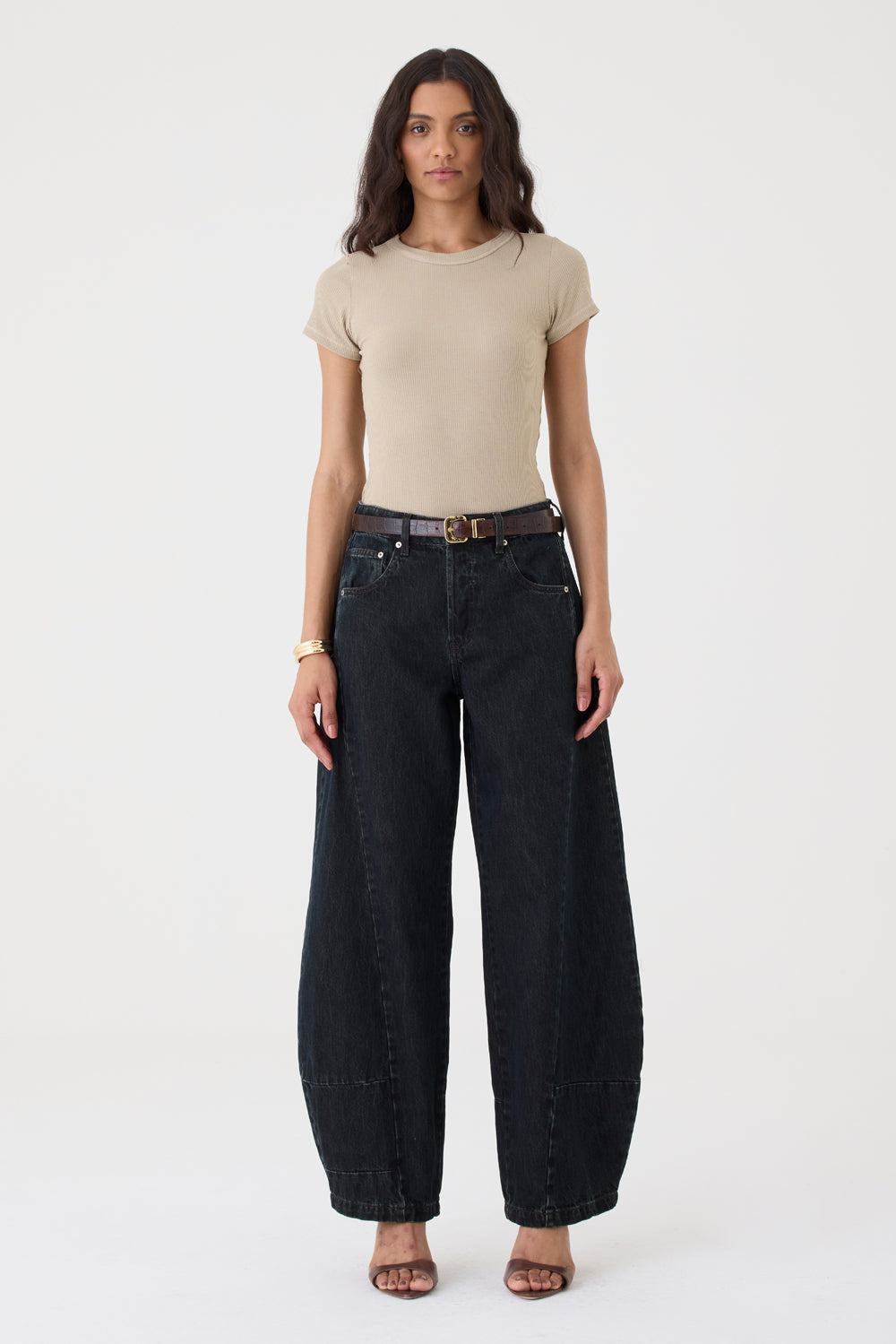 CALÇA FABIANA FEMININA BALLOM RECORTES JEANS BROWN