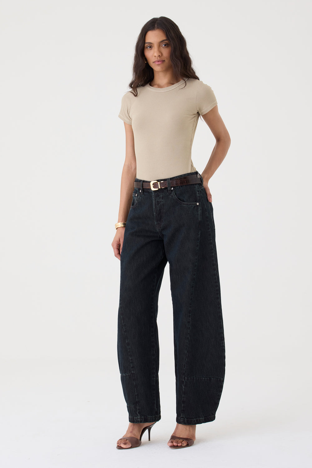 CALÇA FABIANA FEMININA BALLOM RECORTES JEANS BROWN