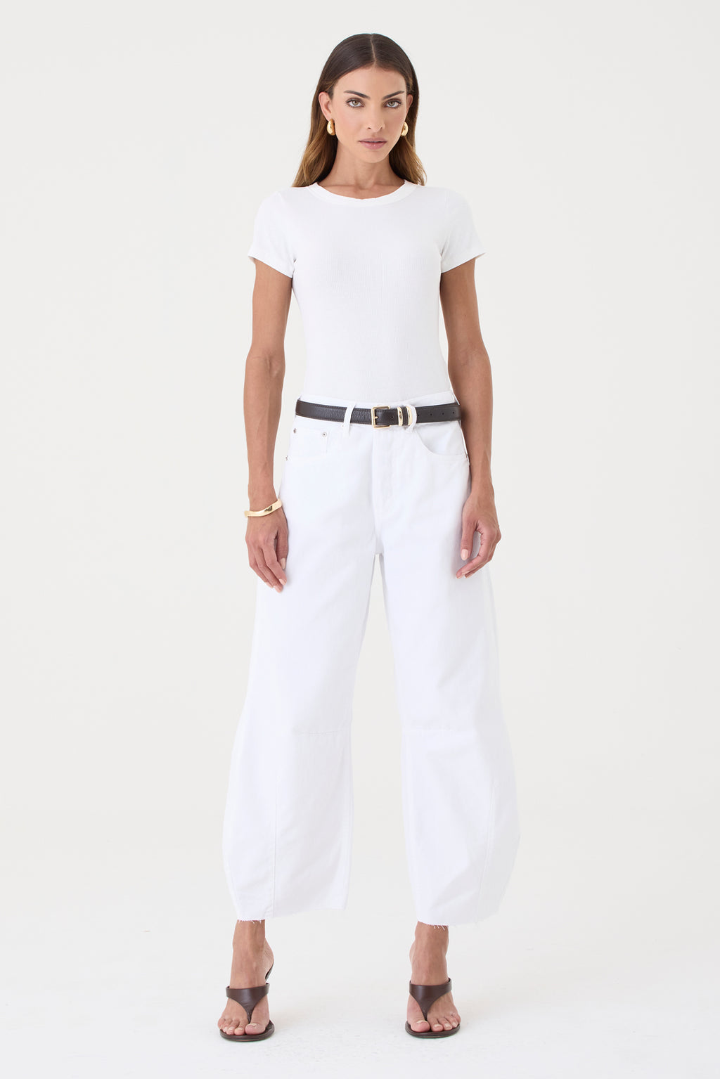 CALÇA MARIA FEMININA BARREL SARJA BRANCA