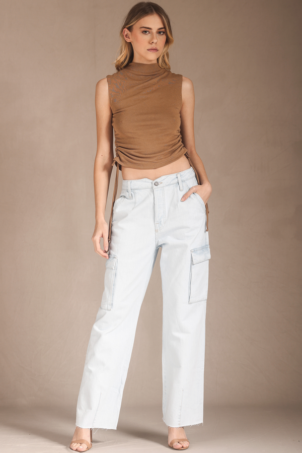 Calça Cargo Jeans Claro