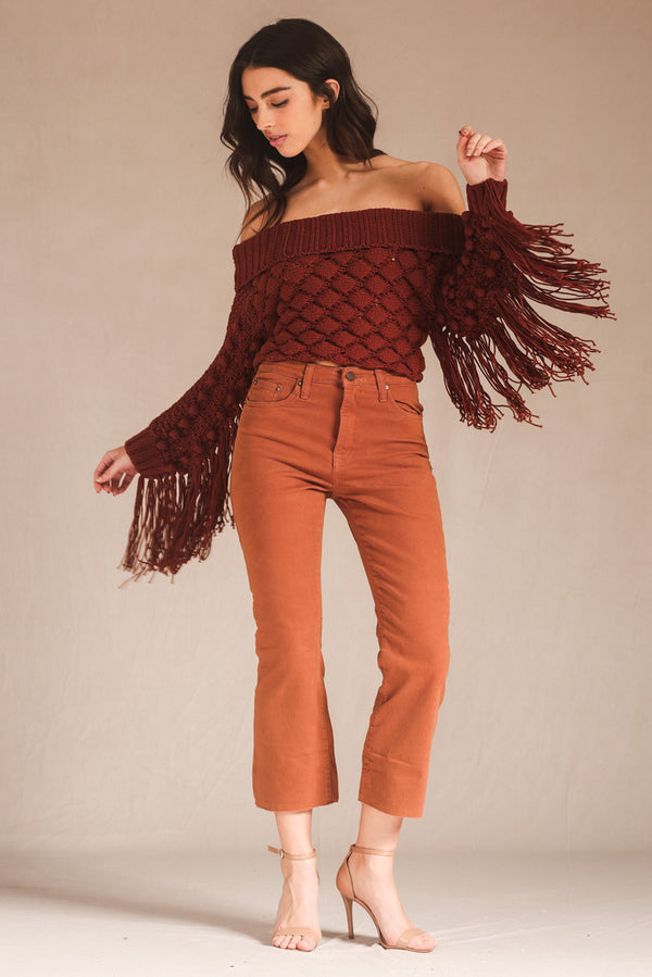 Calça Cropped Bootcut Sarja Caramel