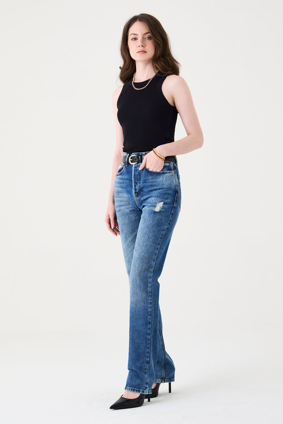 CALÇA AMANDA FEMININA STRAIGHT DIRTY PUÍDOS JEANS