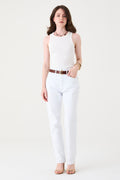 CALÇA LETICIA FEMININA STRAIGHT SARJA BRANCA