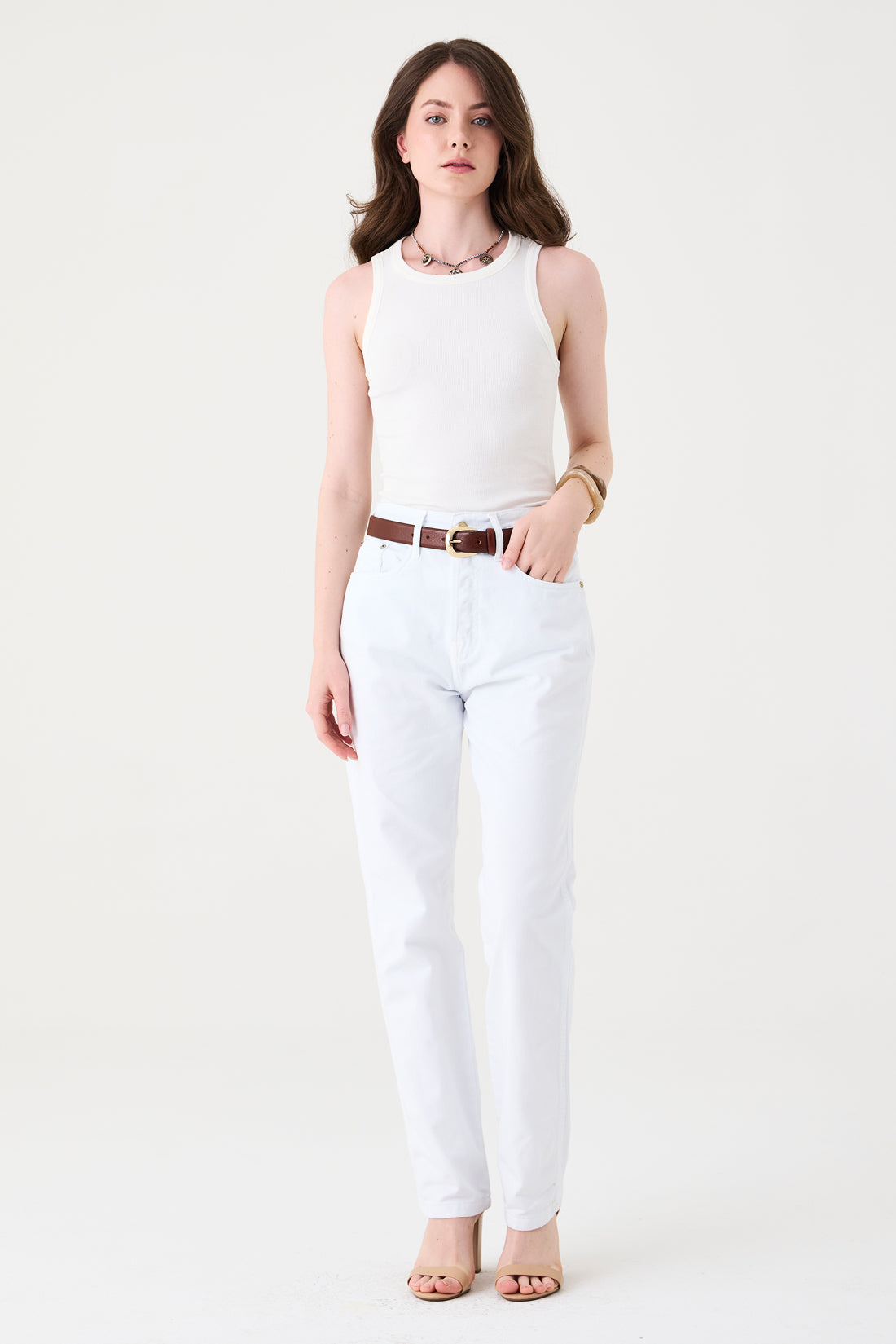 CALÇA LETICIA FEMININA STRAIGHT SARJA BRANCA