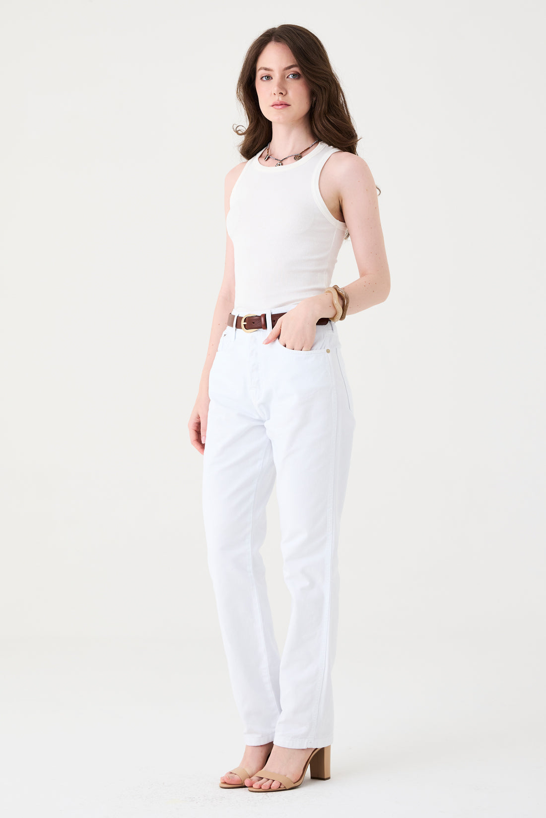 CALÇA LETICIA FEMININA STRAIGHT SARJA BRANCA