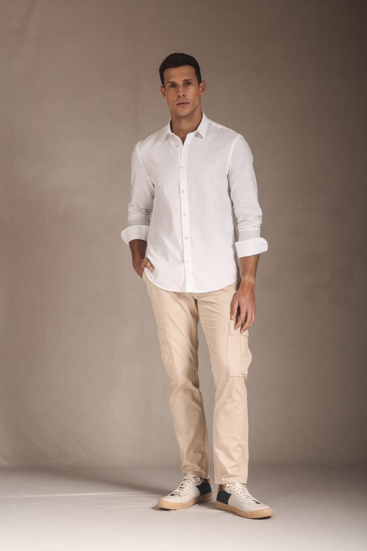 Calça Cargo Masc Sarja Areia