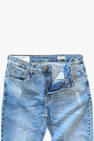 CALÇA THEO MASCULINA SLIM PUÍDOS JEANS MÉDIO CLARO