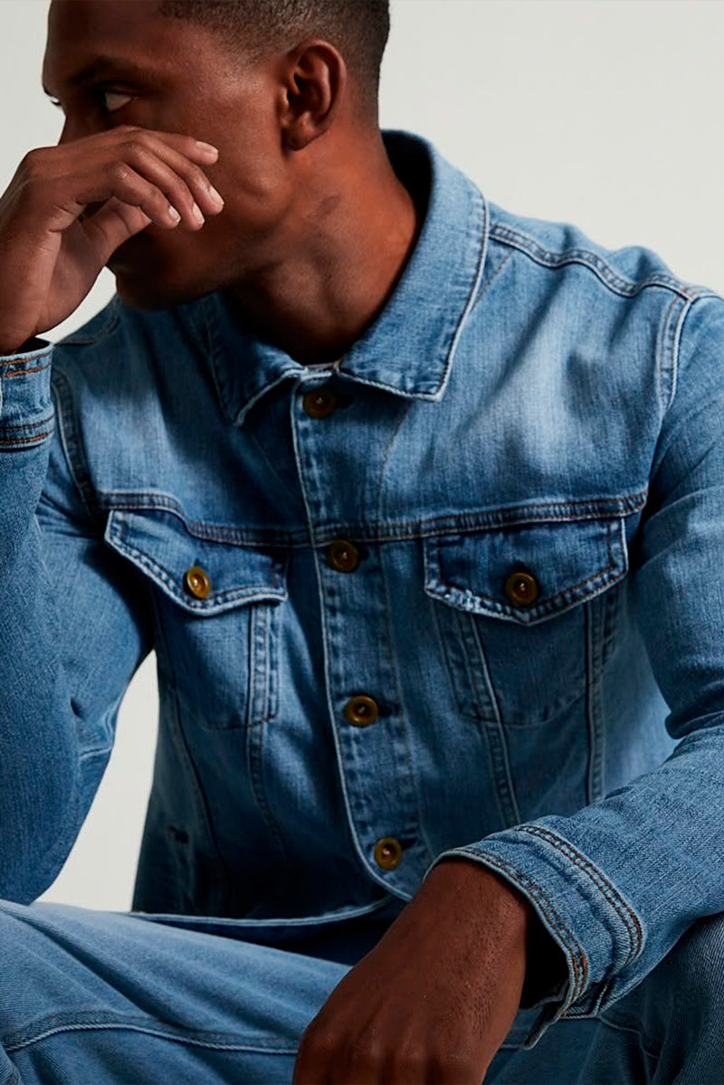 JAQUETA MASCULINA JEANS MÉDIO