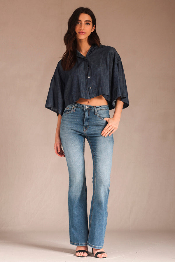 Calça Bootcut Jeans Escuro