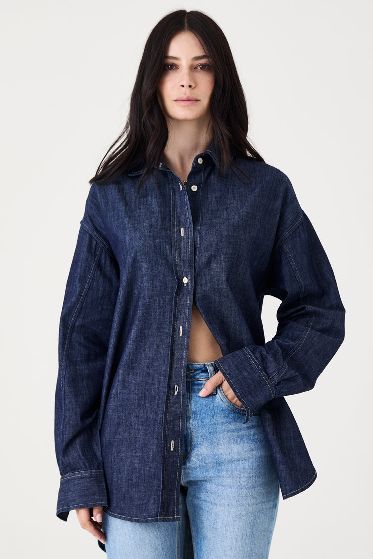 CAMISA FEMININA JEANS ESCURO RELAXED