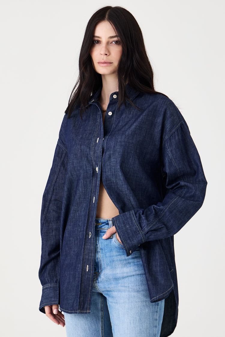 CAMISA FEMININA JEANS ESCURO RELAXED