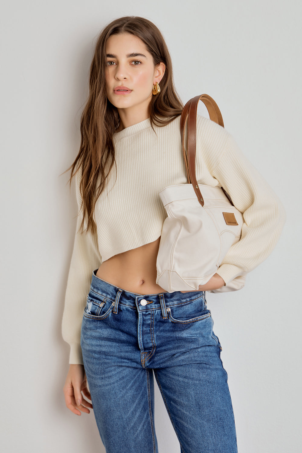 TRICOT CROPPED MG LONGA - OFF WHITE