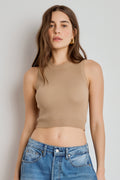 TRICOT FEMININO TOP CROPPED CANELADO AREIA