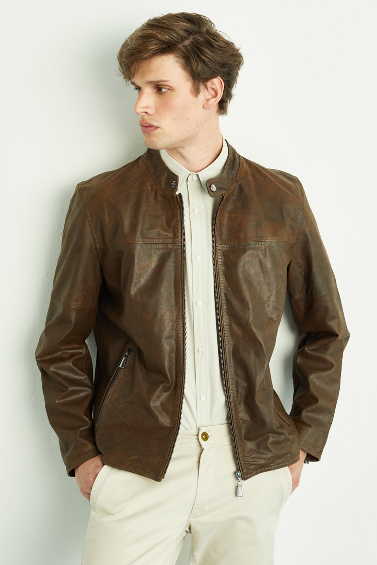 Jaqueta de Couro Marrom Masculina