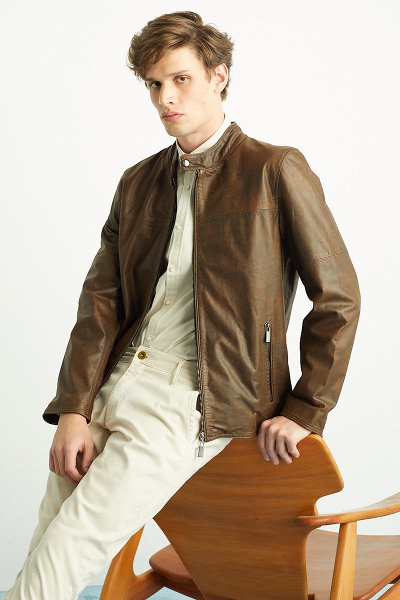 Jaqueta de Couro Marrom Masculina