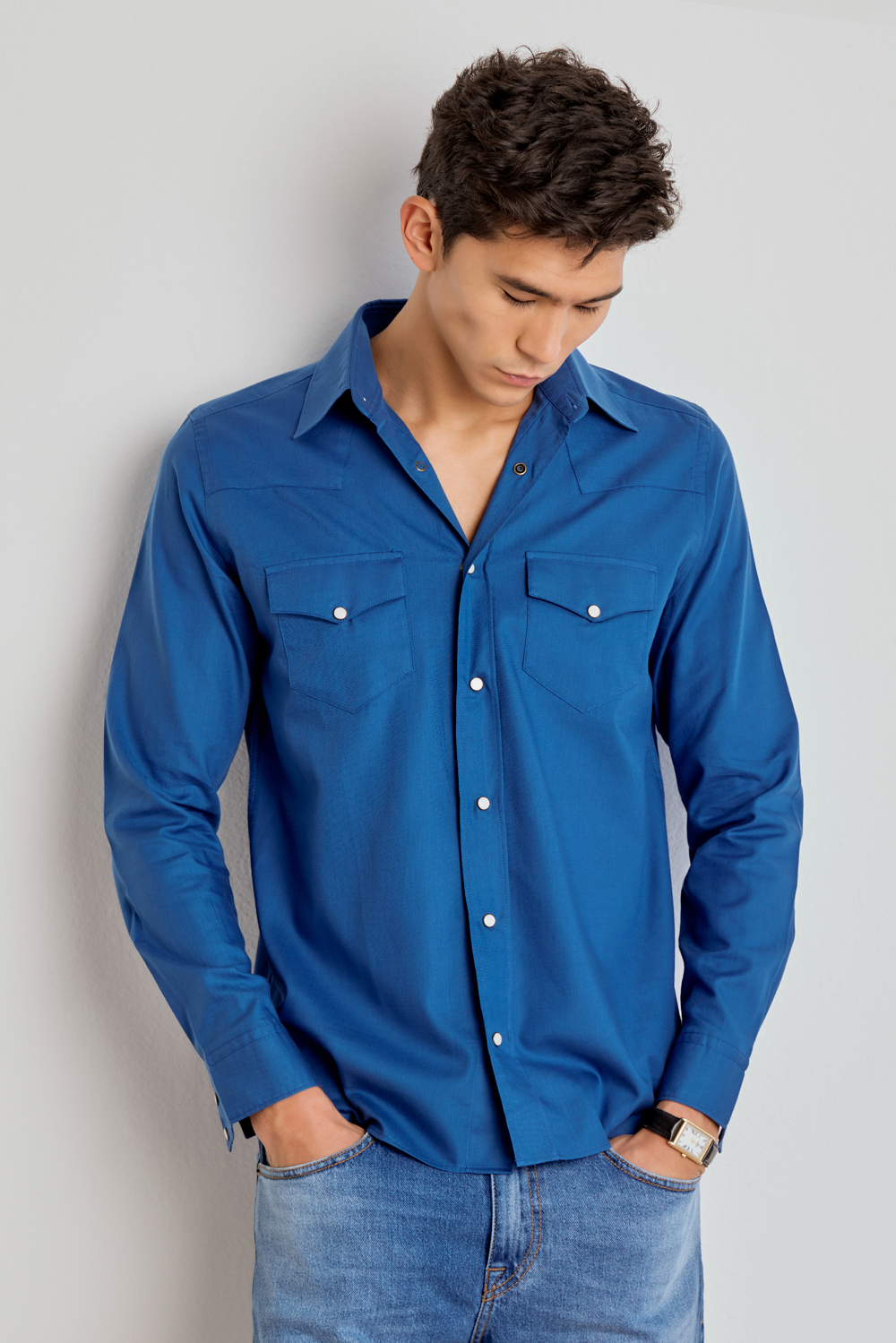CAMISA MASCULINA WESTERN LISA MANGA LONGA - AZUL – Desert & Denim