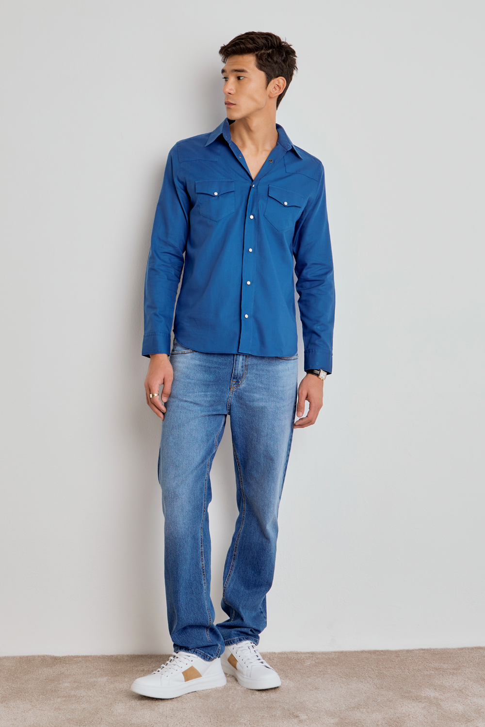 CAMISA MASCULINA WESTERN LISA MANGA LONGA - AZUL – Desert & Denim