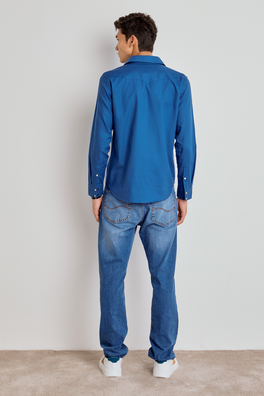 CAMISA MASCULINA WESTERN LISA MANGA LONGA - AZUL