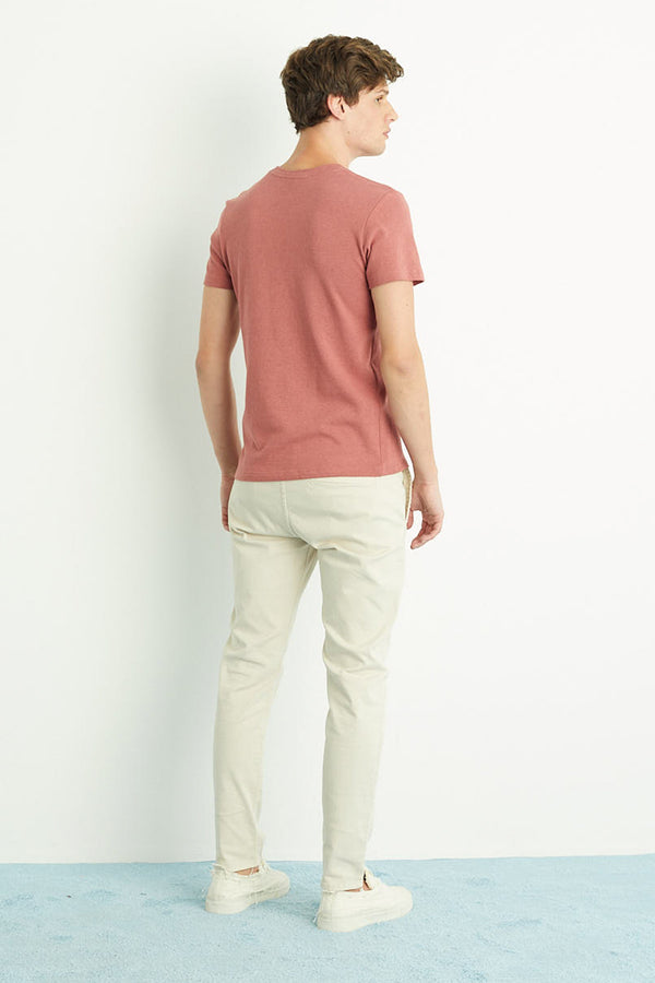 Camiseta Masculina Linho Básica Bordo Hibisco
