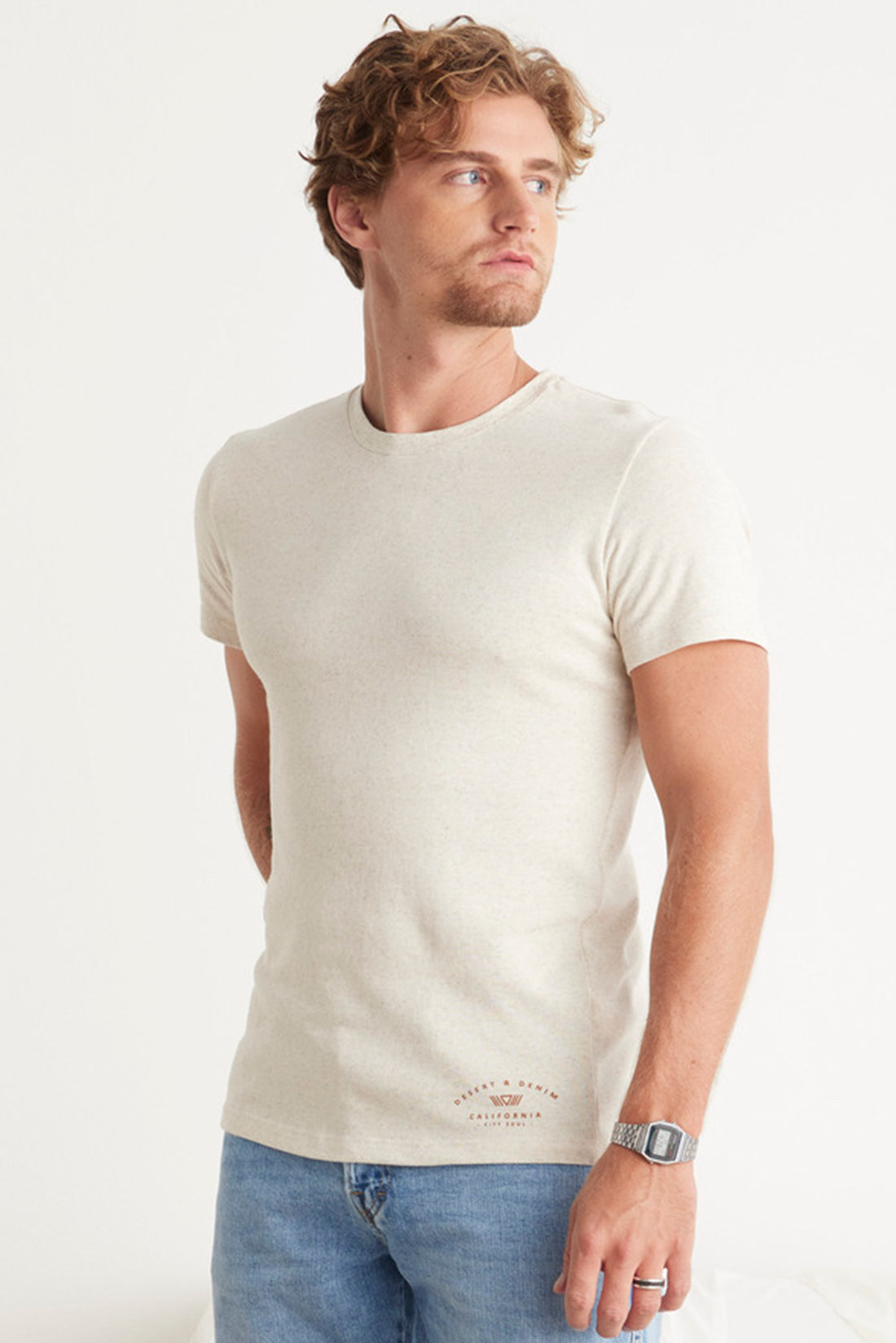 Camiseta Masculina Linho Básica Cru