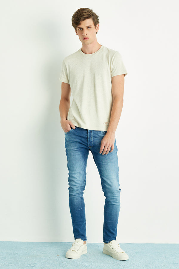 Camiseta Masculina Linho Básica Cru