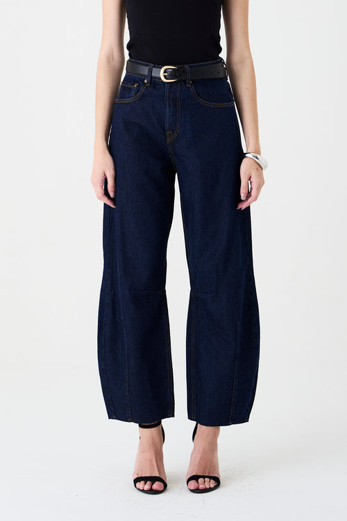 CALÇA MARIA FEMININA BARREL JEANS ESCURO