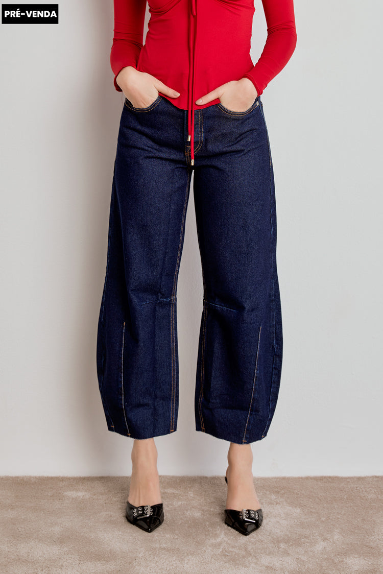 CALÇA MARIA FEMININA BARREL JEANS ESCURO