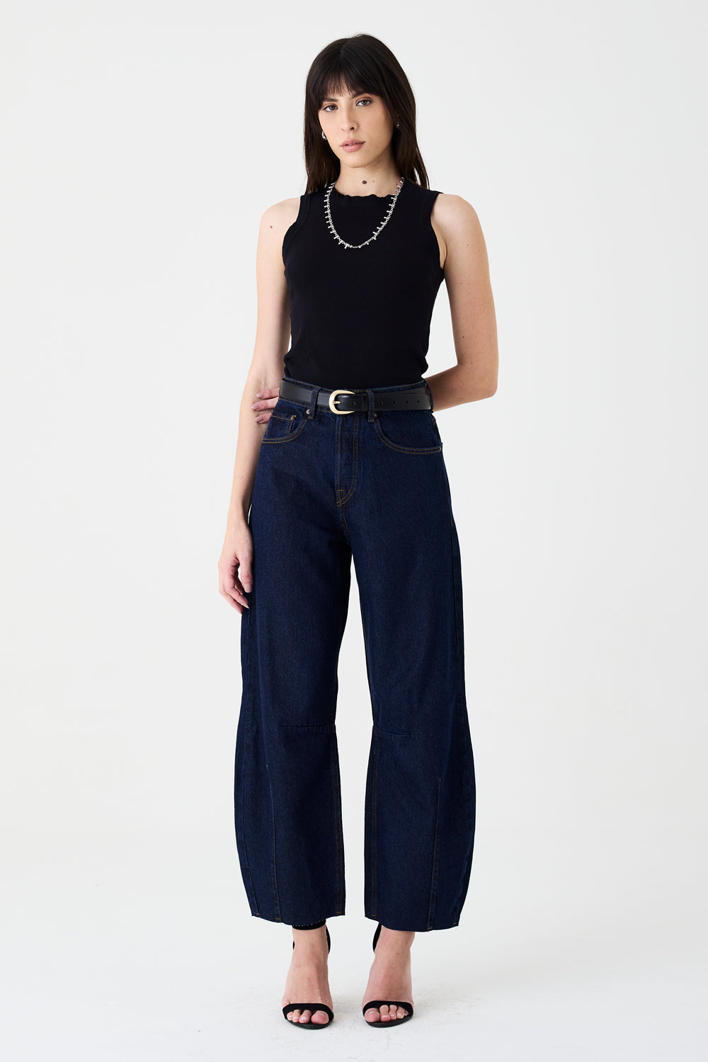 CALÇA MARIA FEMININA BARREL JEANS ESCURO