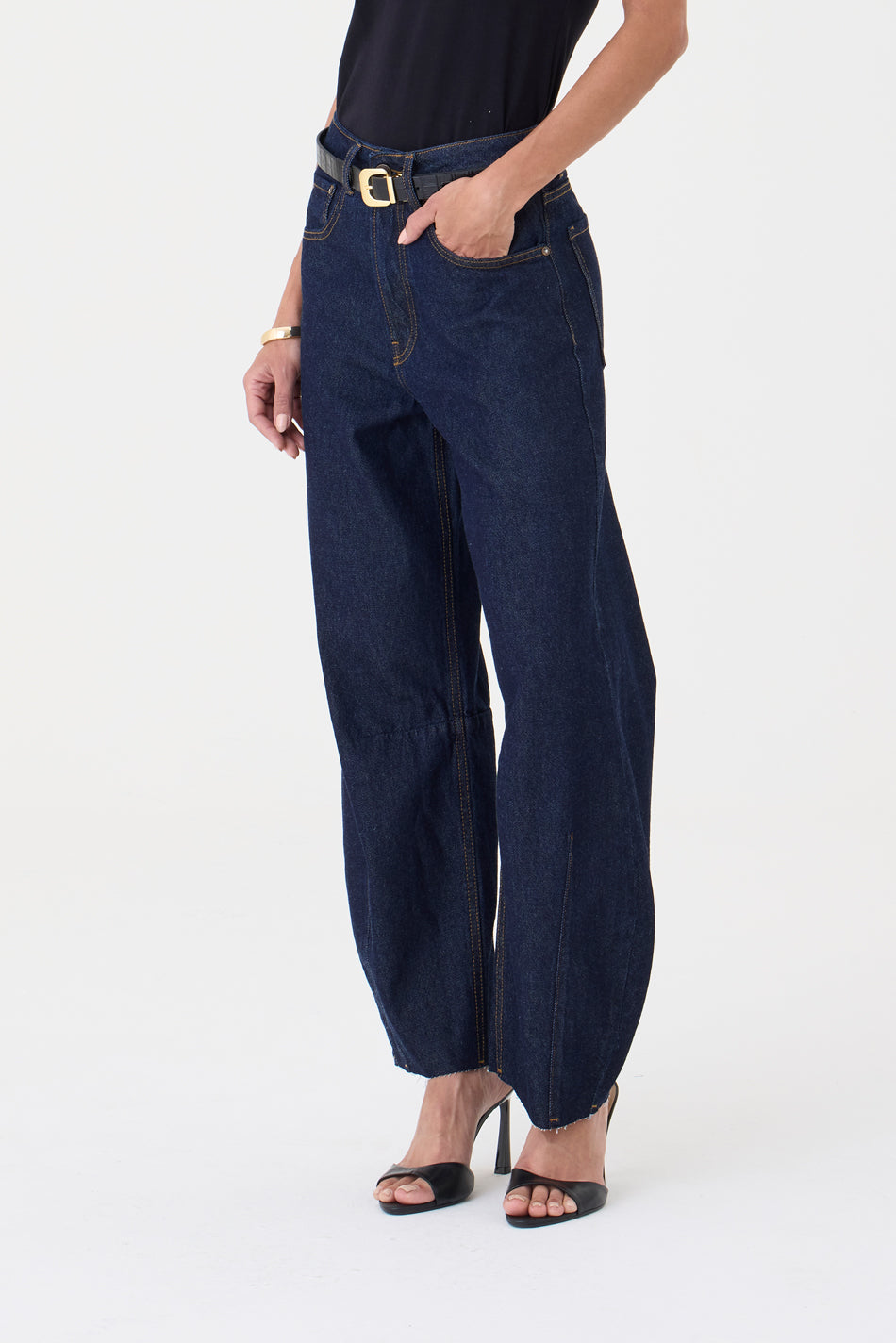 CALÇA MARIA FEMININA BARREL JEANS ESCURO