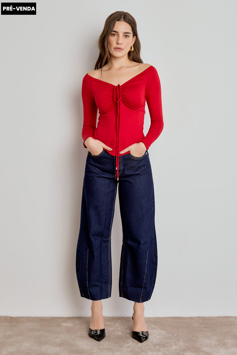 CALÇA MARIA FEMININA BARREL JEANS ESCURO