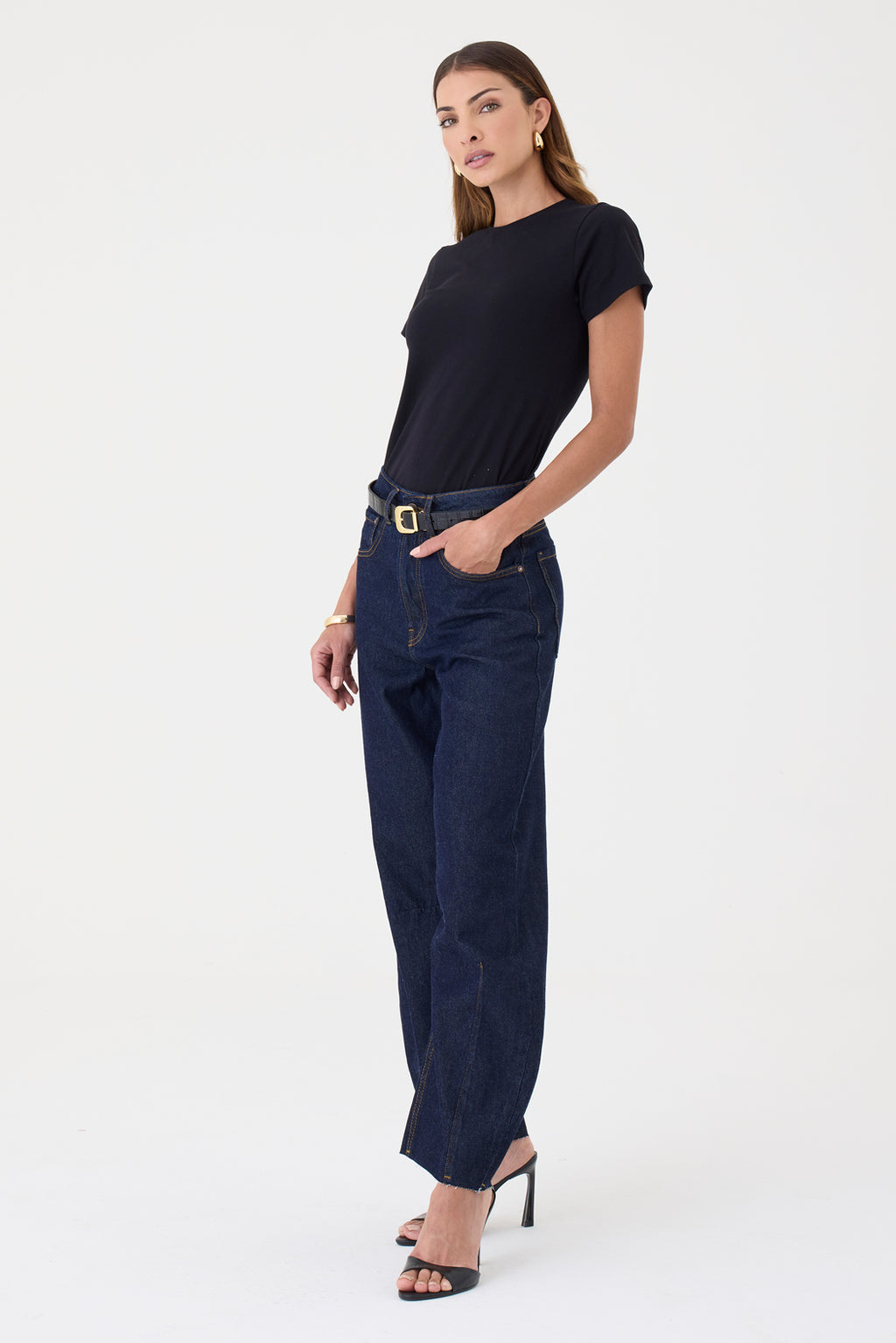 CALÇA MARIA FEMININA BARREL JEANS ESCURO