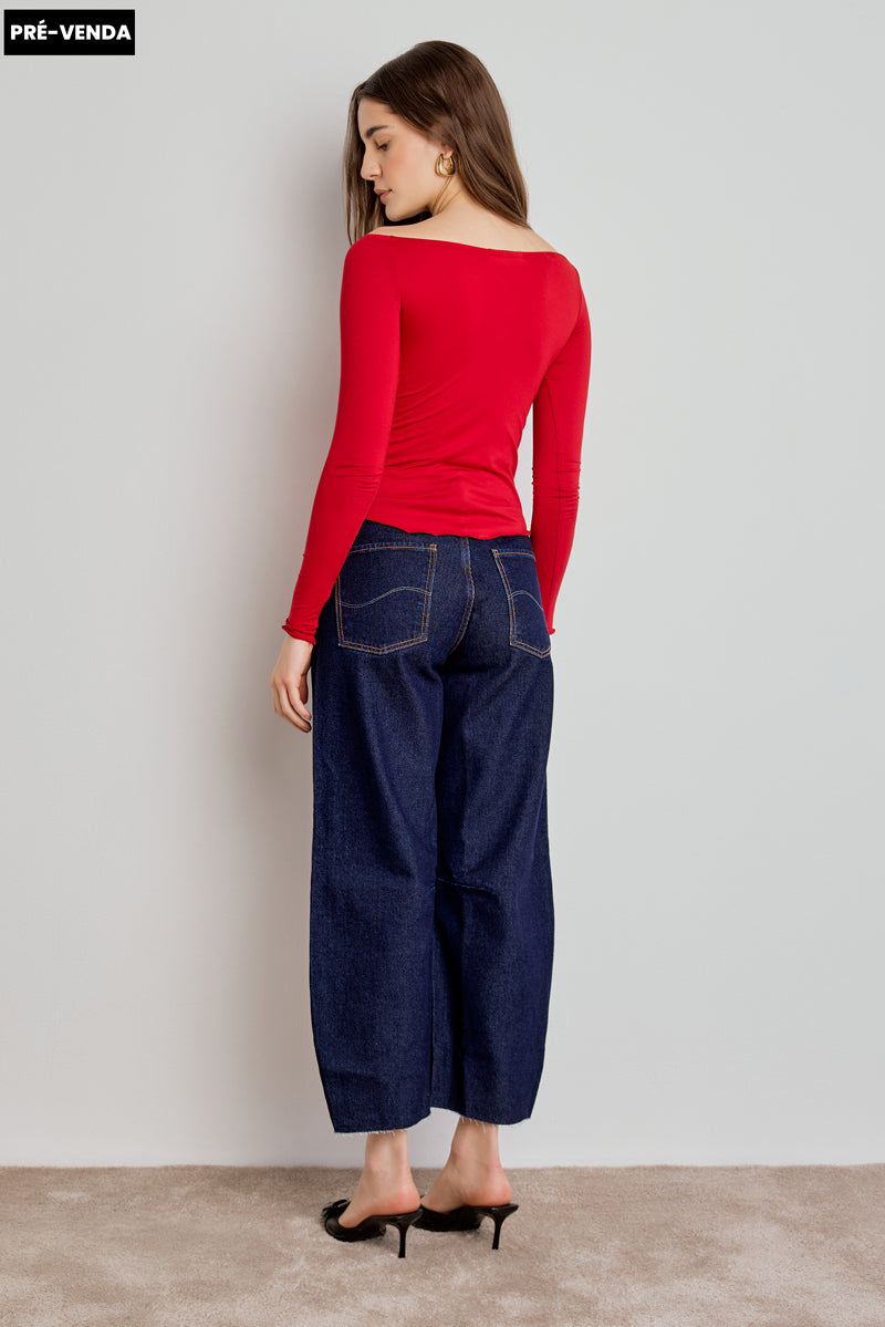 CALÇA MARIA FEMININA BARREL JEANS ESCURO