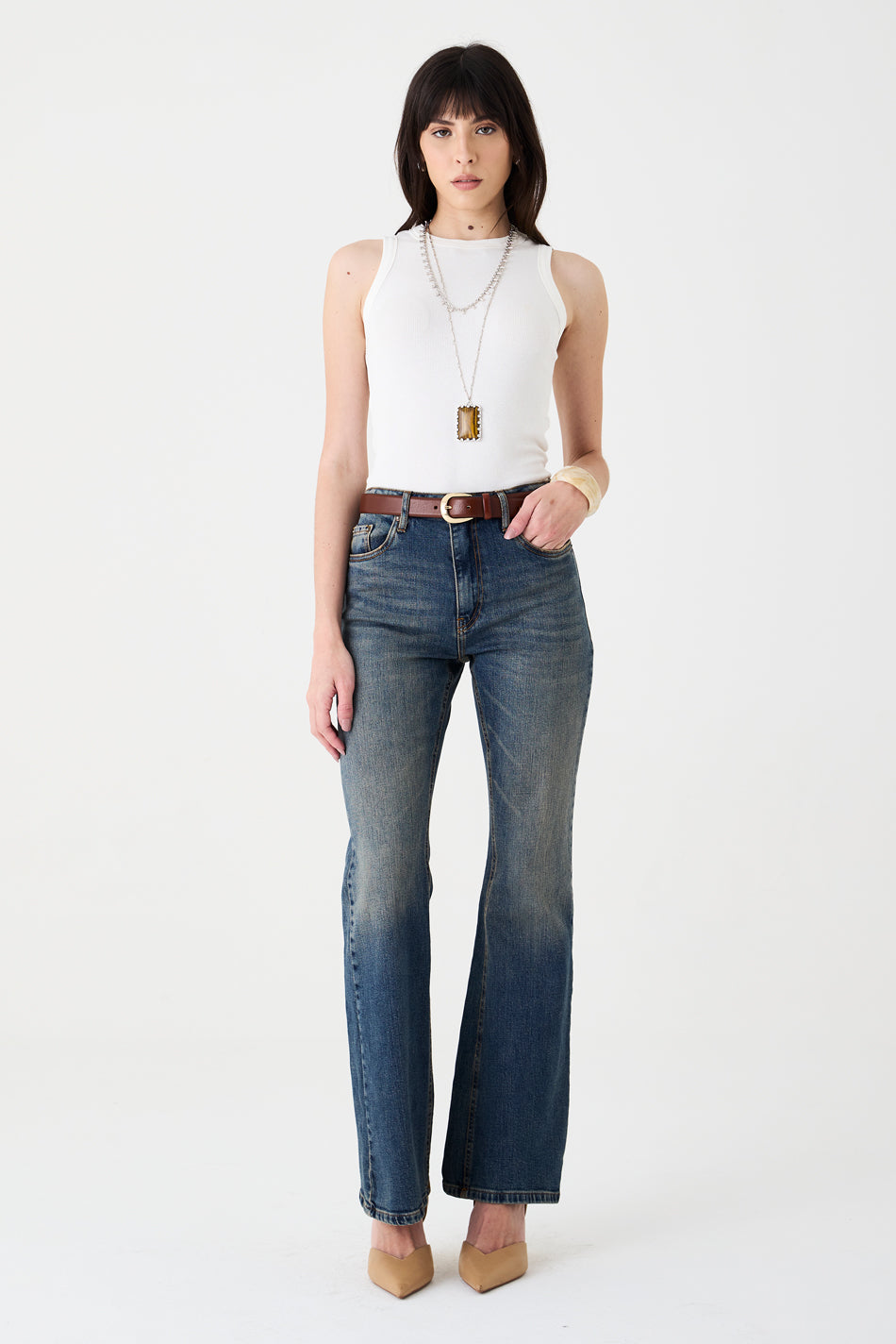 CALÇA LARISSA FEMININA BOOTCUT JEANS ESCURO DIRTY