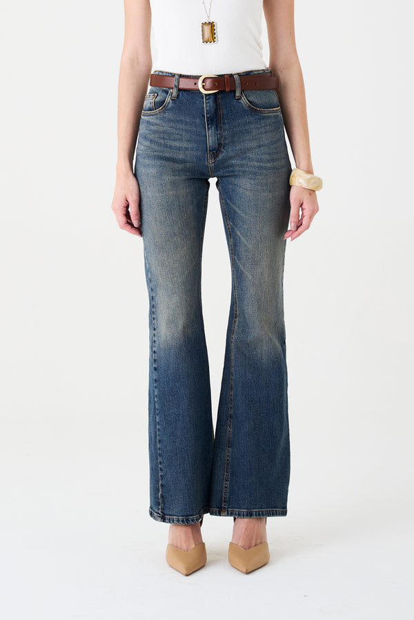 CALÇA LARISSA FEMININA BOOTCUT JEANS ESCURO DIRTY