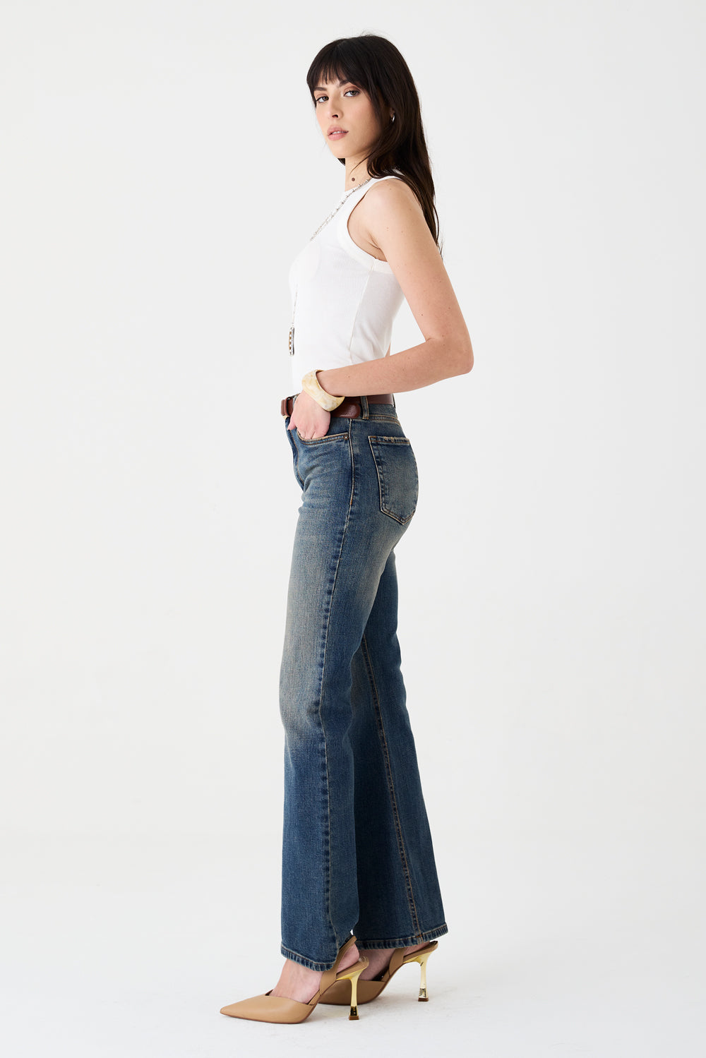 CALÇA LARISSA FEMININA BOOTCUT JEANS ESCURO DIRTY