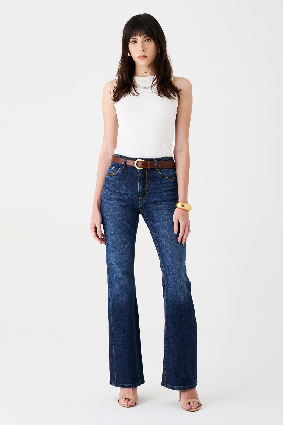CALÇA LARISSA FEMININA BOOTCUT STONED JEANS ESCURO