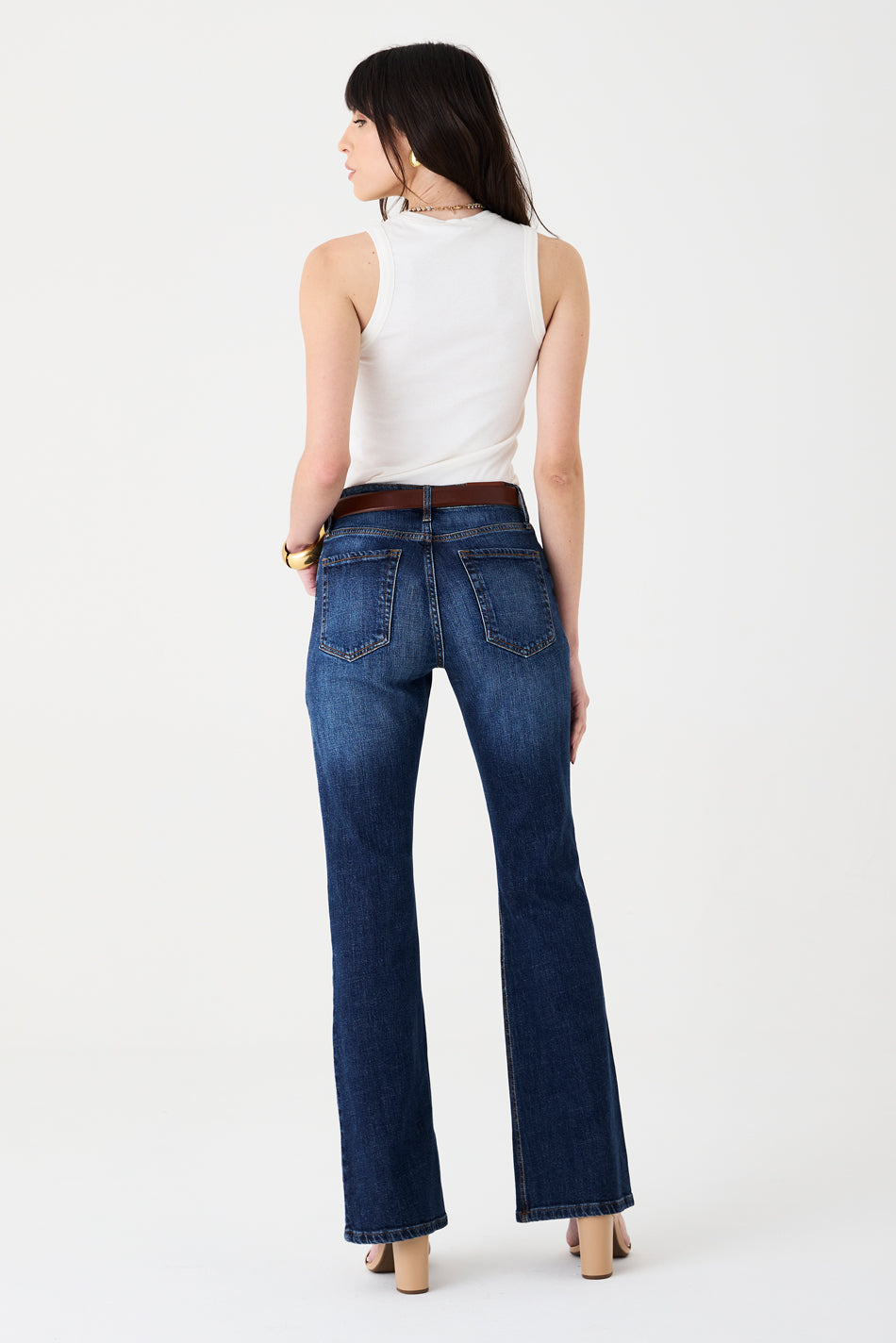 CALÇA LARISSA FEMININA BOOTCUT STONED JEANS ESCURO
