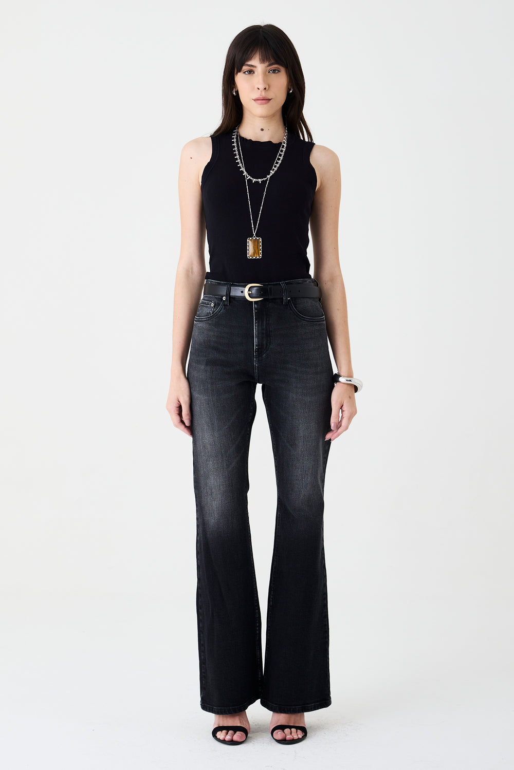 CALÇA BOOTCUT STONED JEANS BLACK JEANS